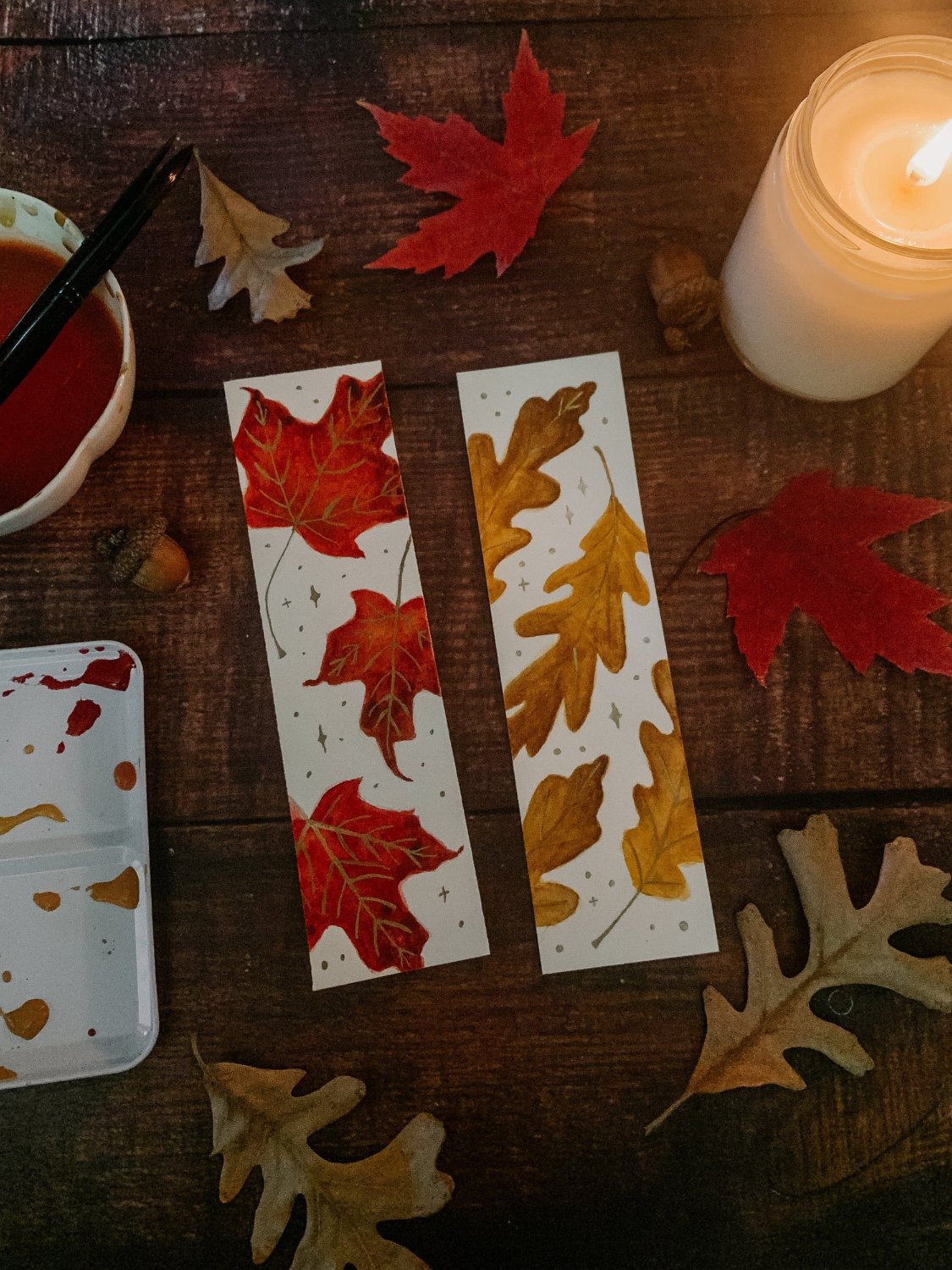 Falling Leaves Hand-Painted Bookmarks