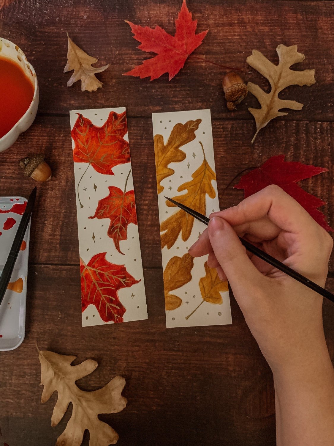Falling Leaves Hand-Painted Bookmarks
