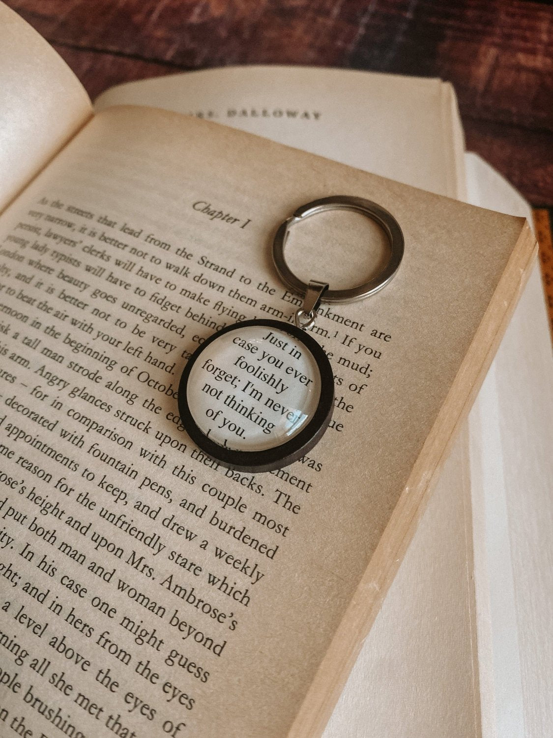Virginia Woolf Wood Keychain: "Never not thinking of you"
