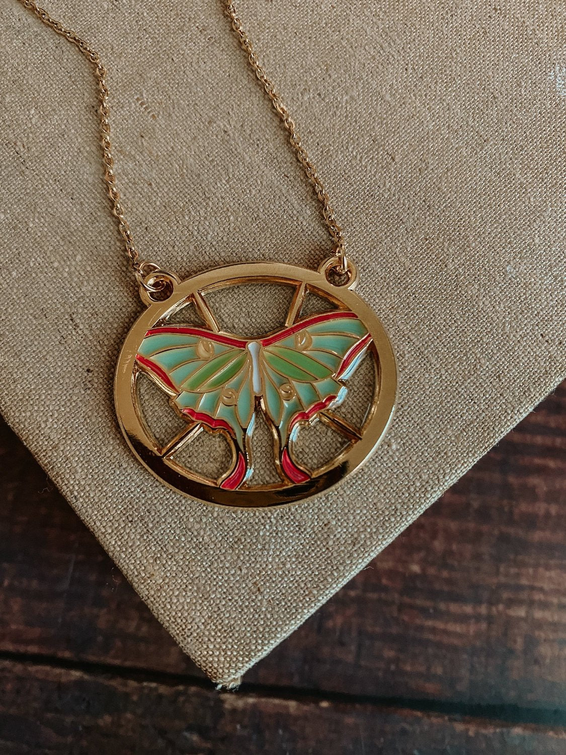 Lunar Moth Stained Glass Necklace