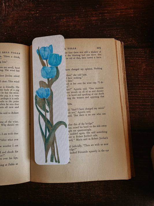 Watercolor Tulip Bookmark in Blue