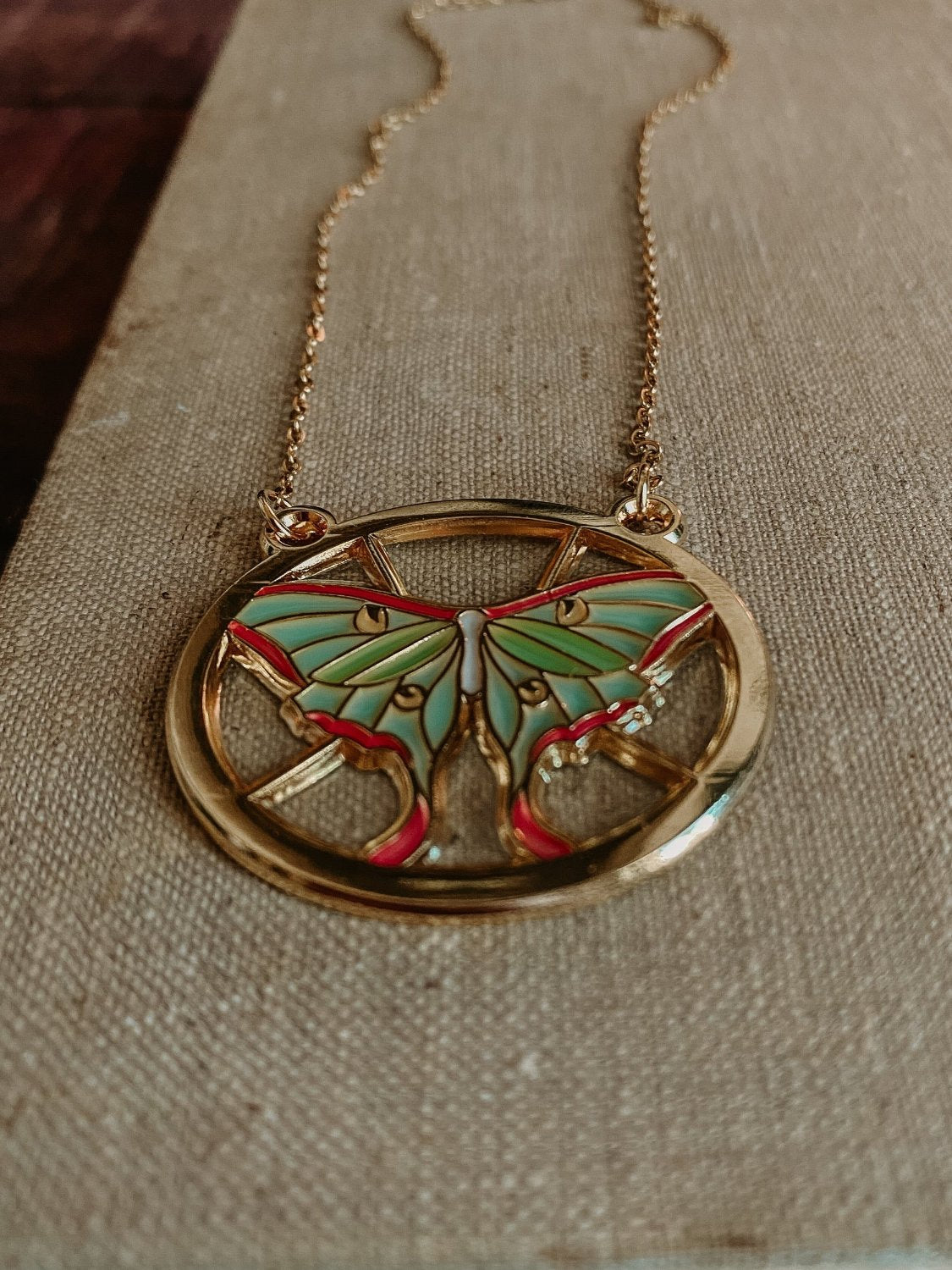 Lunar Moth Stained Glass Necklace