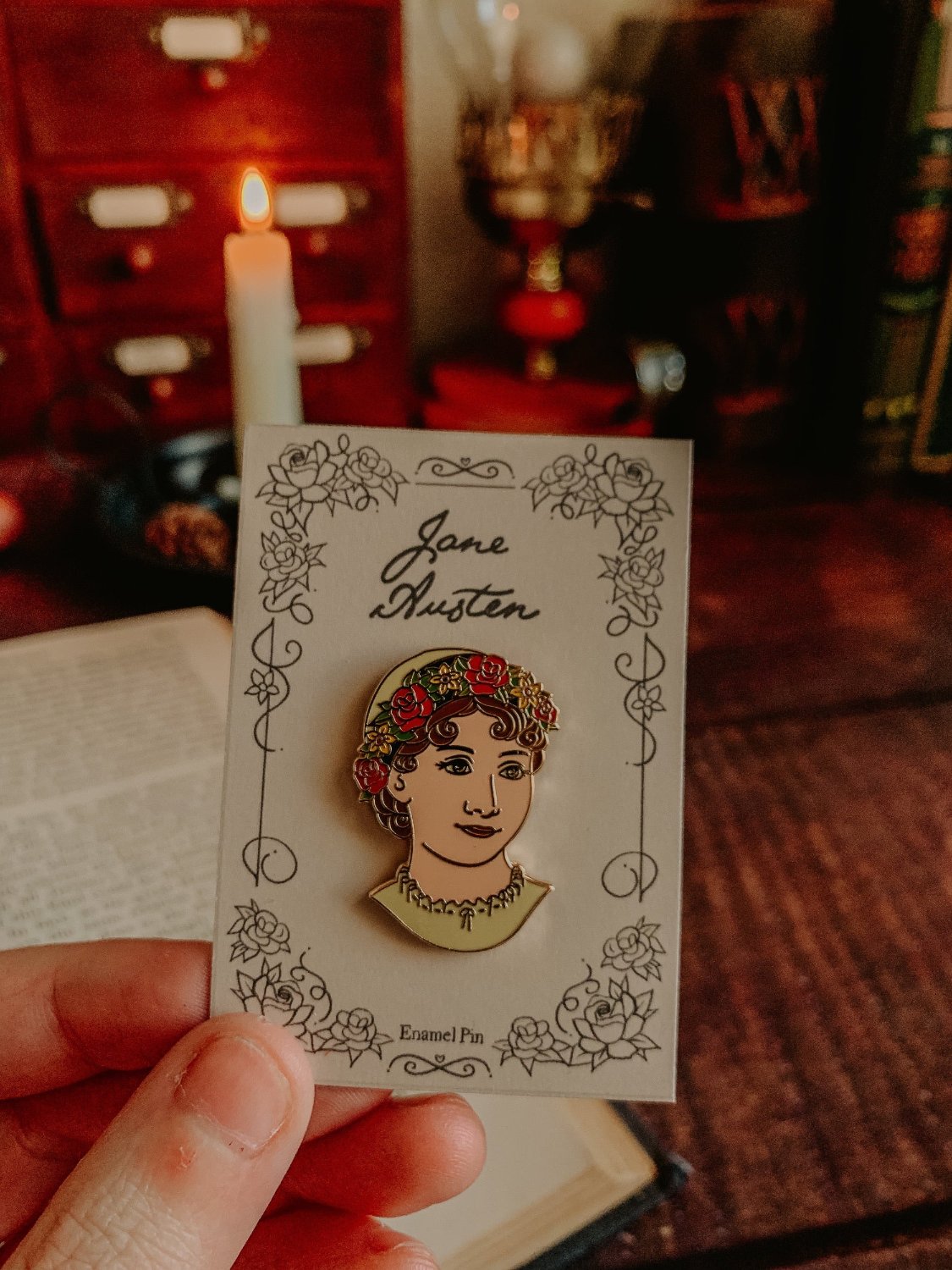 Jane Austen Enamel Pin - Flower Crown Jane