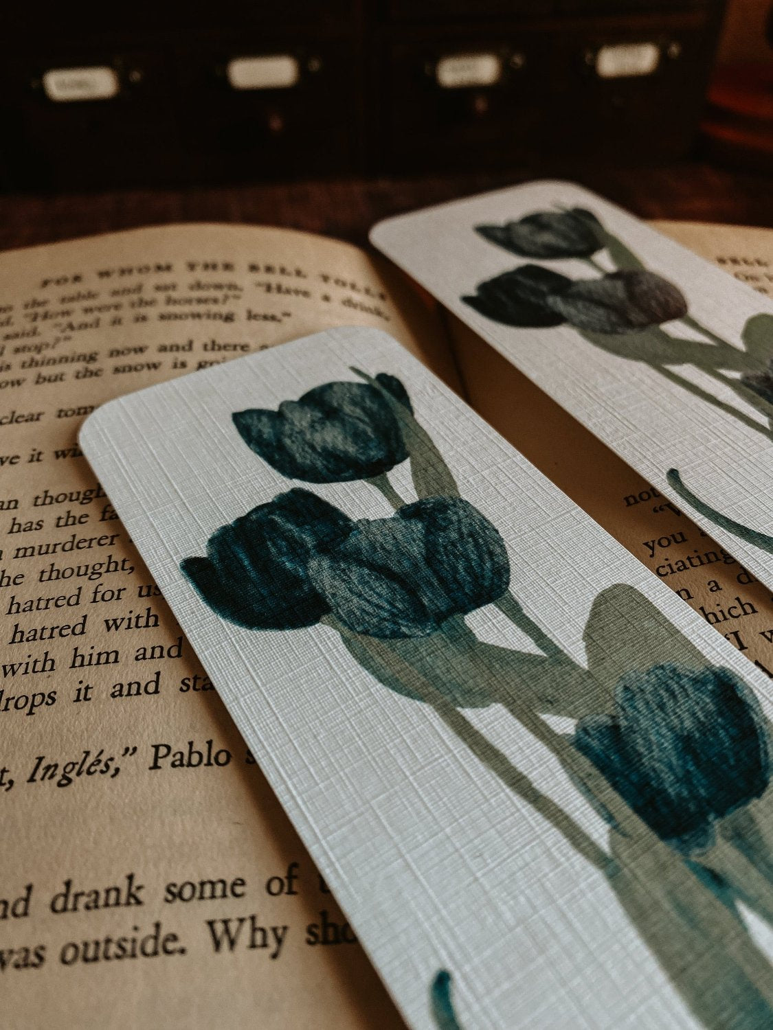 Watercolor Tulip Bookmark in Black