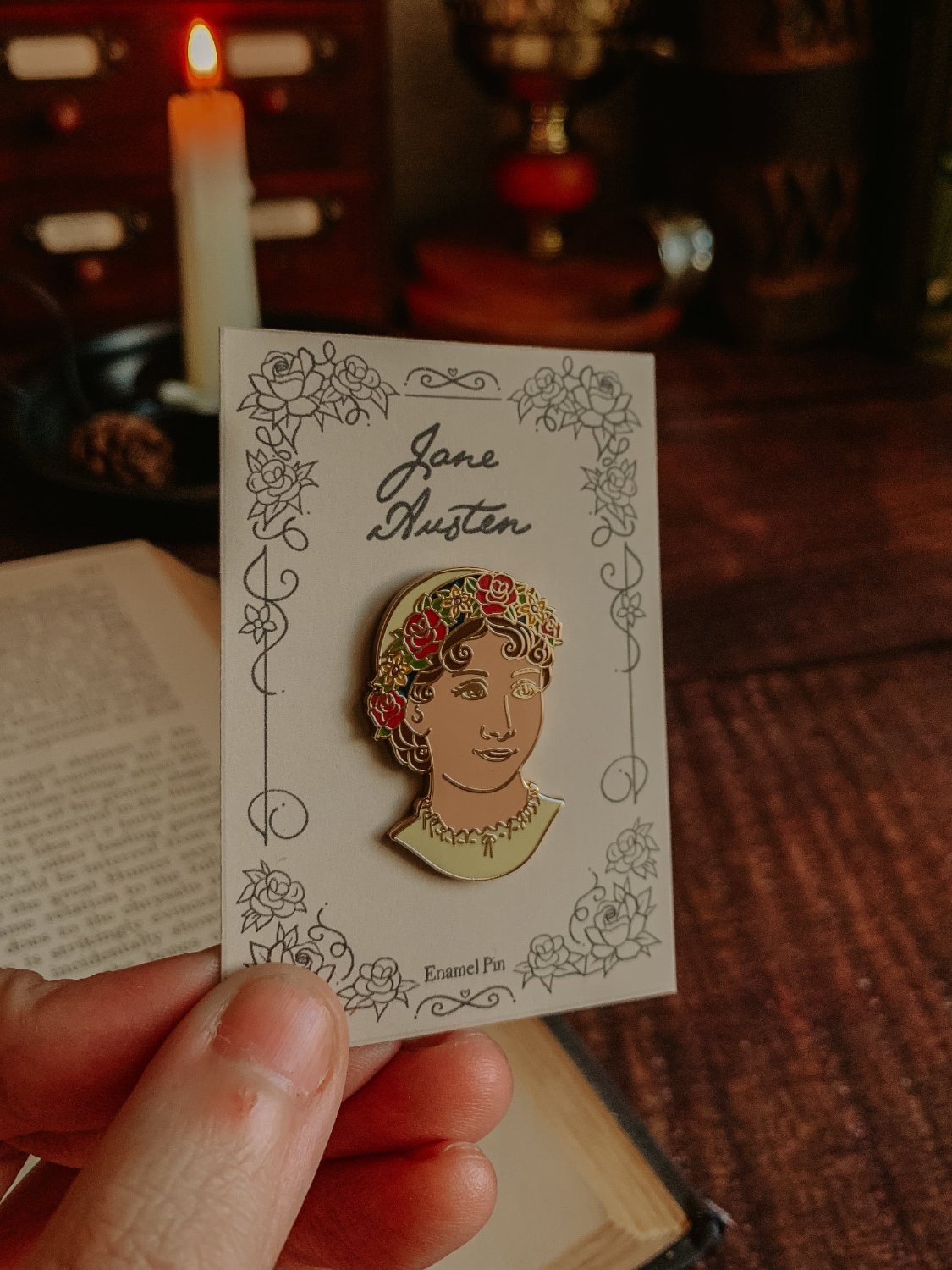 Jane Austen Enamel Pin - Flower Crown Jane