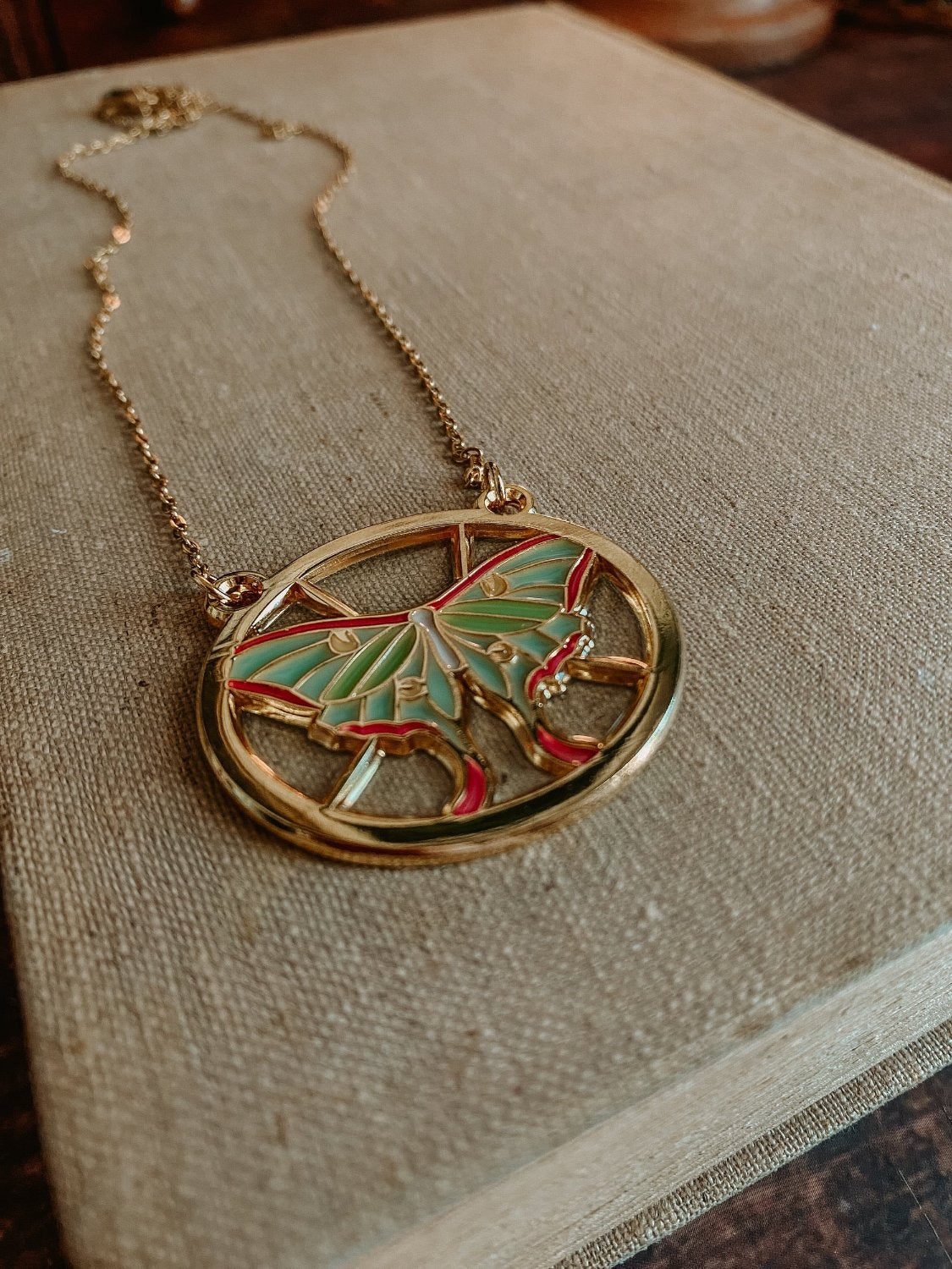 Lunar Moth Stained Glass Necklace