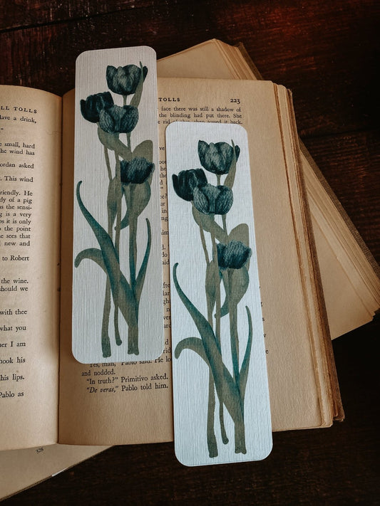 Watercolor Tulip Bookmark in Black