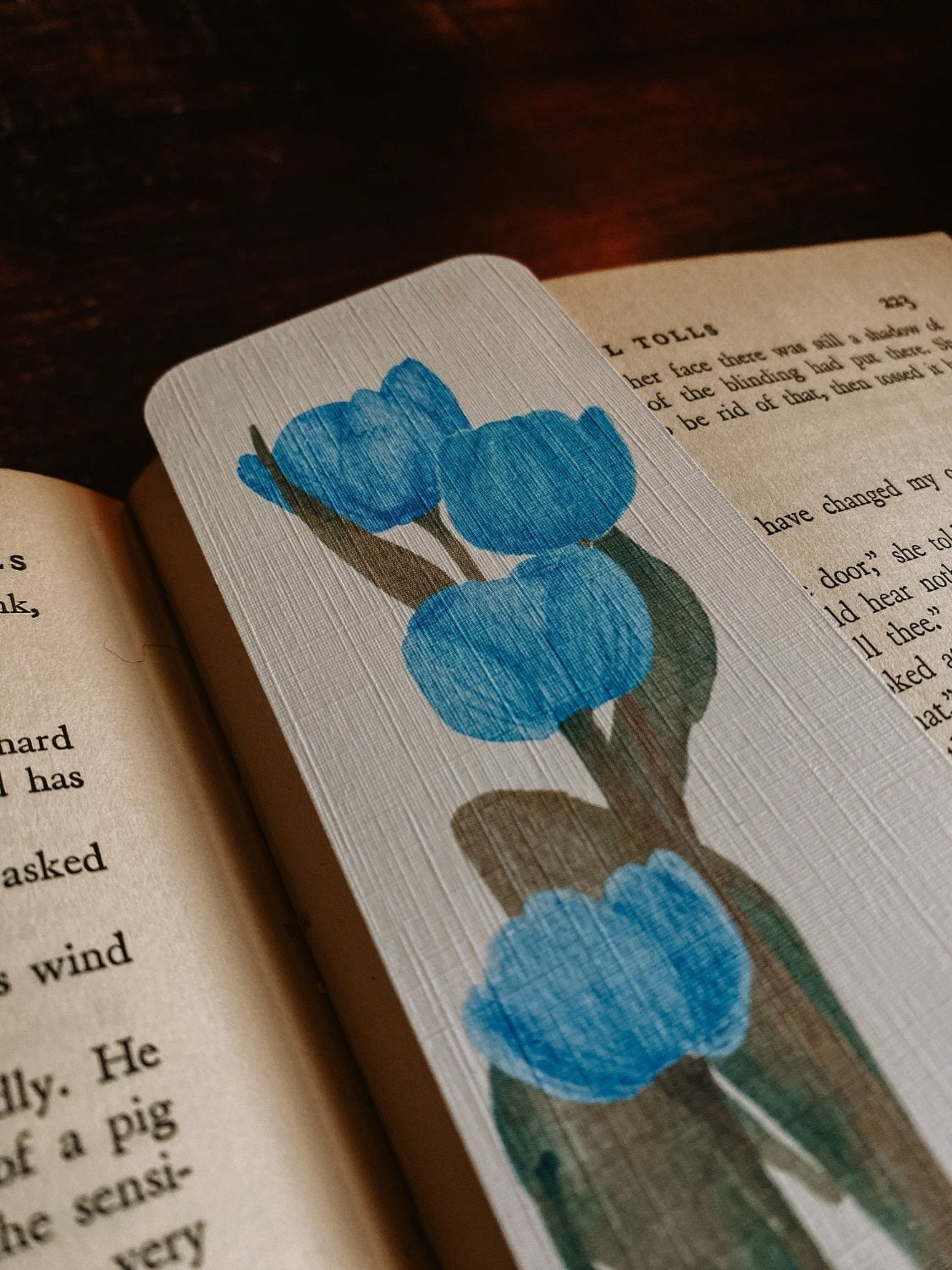 Watercolor Tulip Bookmark in Blue