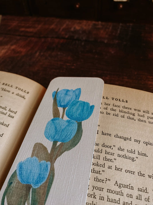 Watercolor Tulip Bookmark in Blue