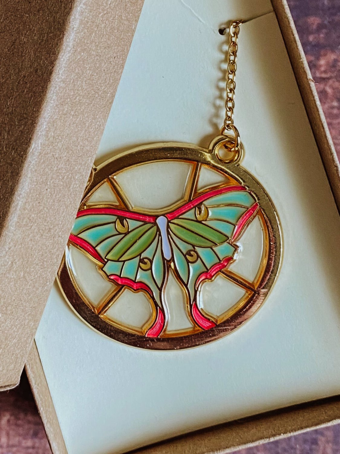 Lunar Moth Stained Glass Necklace