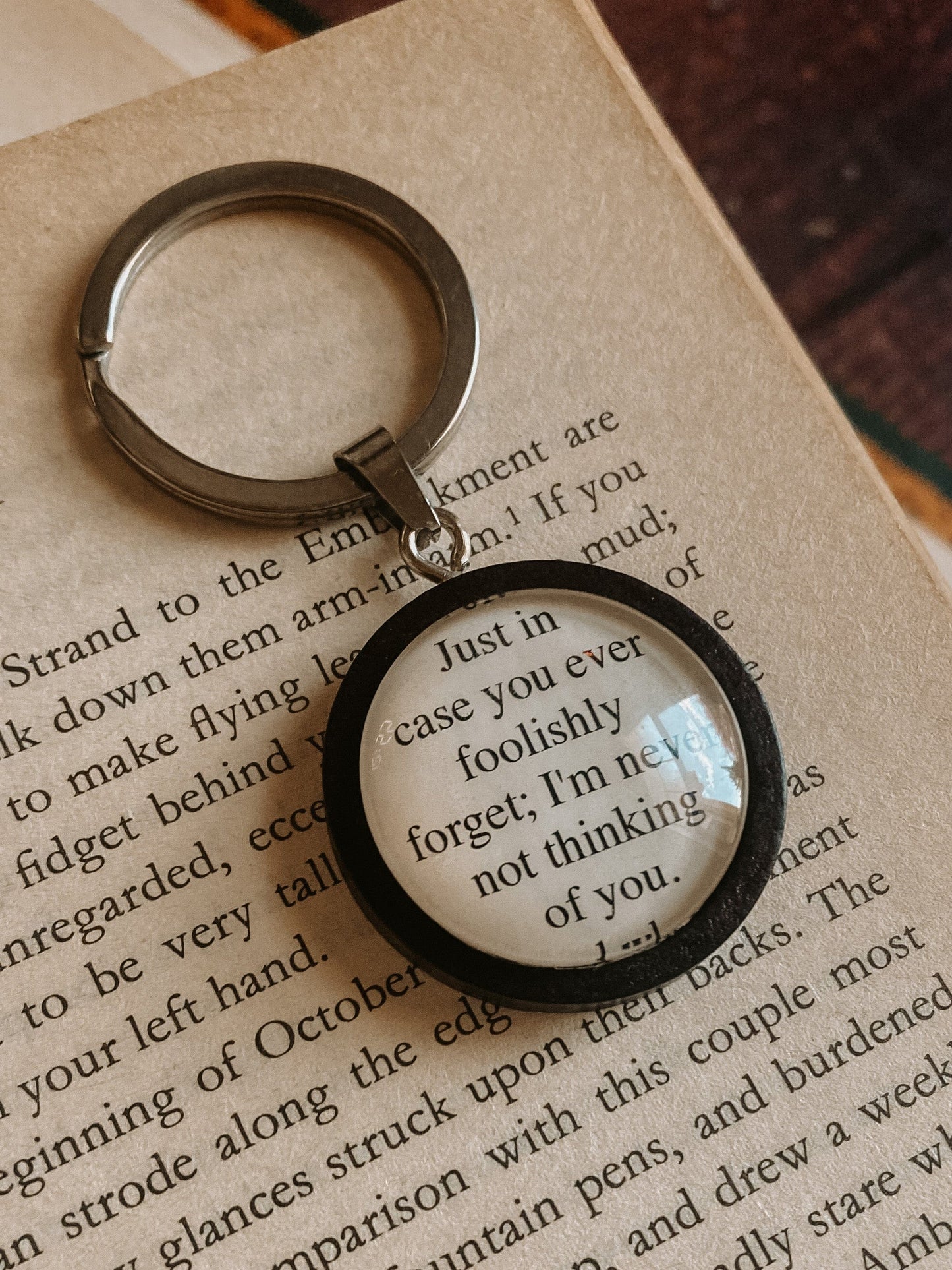 Virginia Woolf Wood Keychain: "Never not thinking of you"
