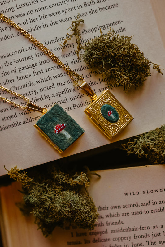 Hand Painted Mushroom Locket (small oval version)