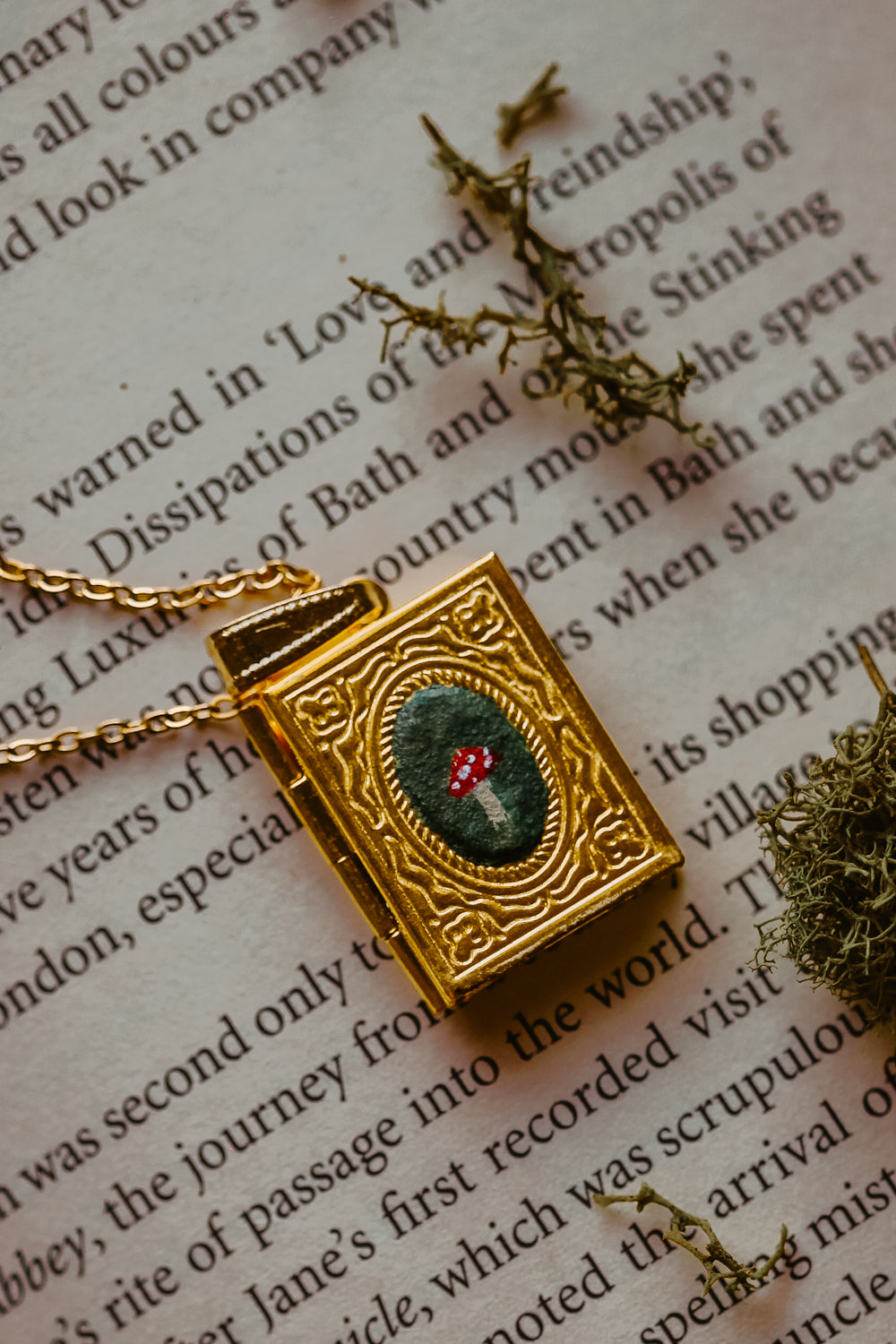 Hand Painted Mushroom Locket (small oval version)