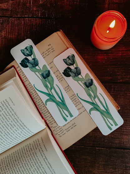 Watercolor Tulip Bookmark in Black