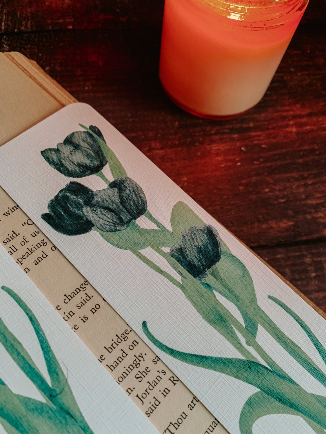 Watercolor Tulip Bookmark in Black